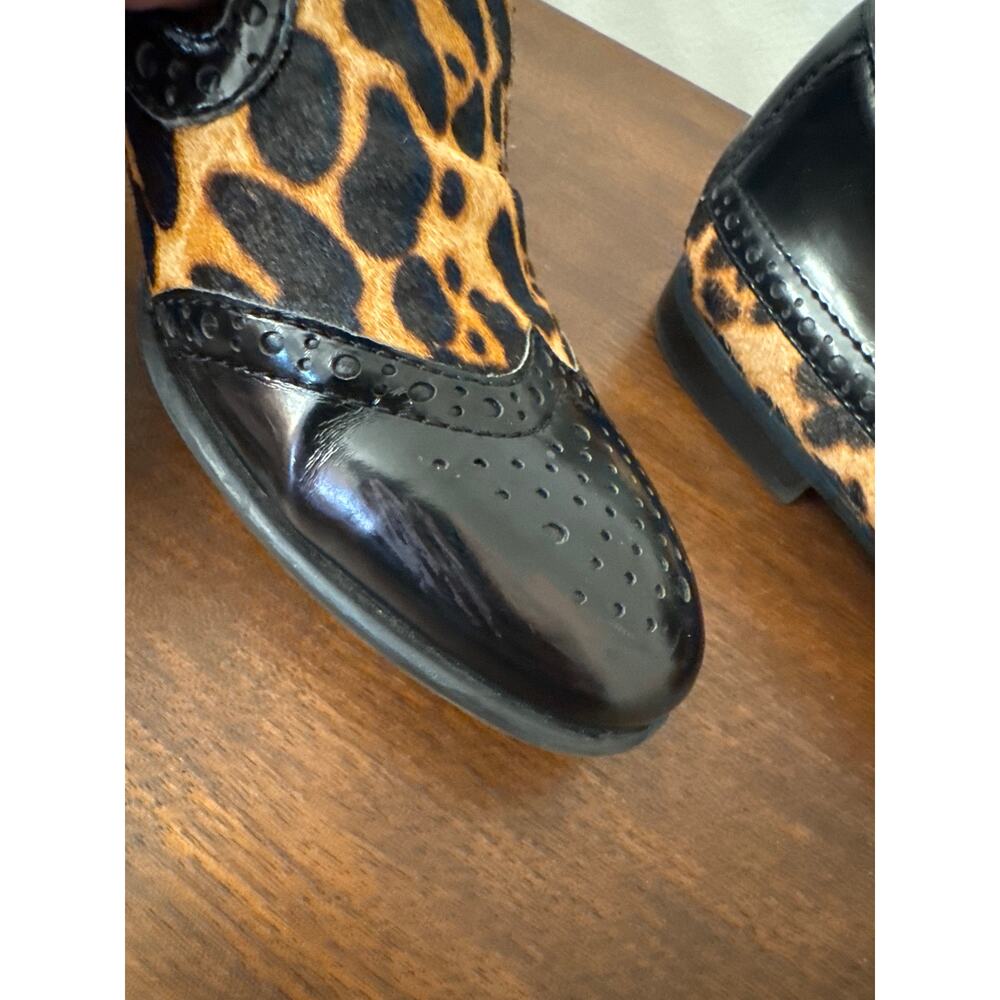Franco Sarto Size 9 Leather Leopard Print Loafers Black Patent Brogue - Picture 9 of 9